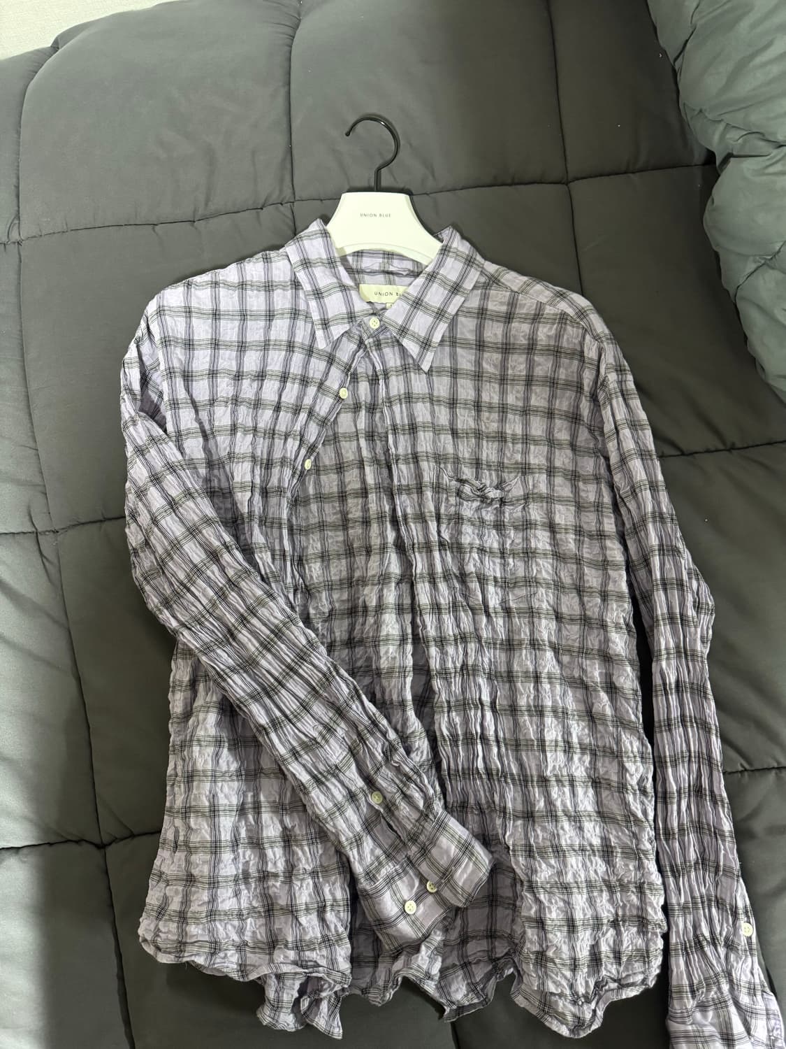 유니온블루 크링클 체크 셔츠 퍼플 상품이미지2