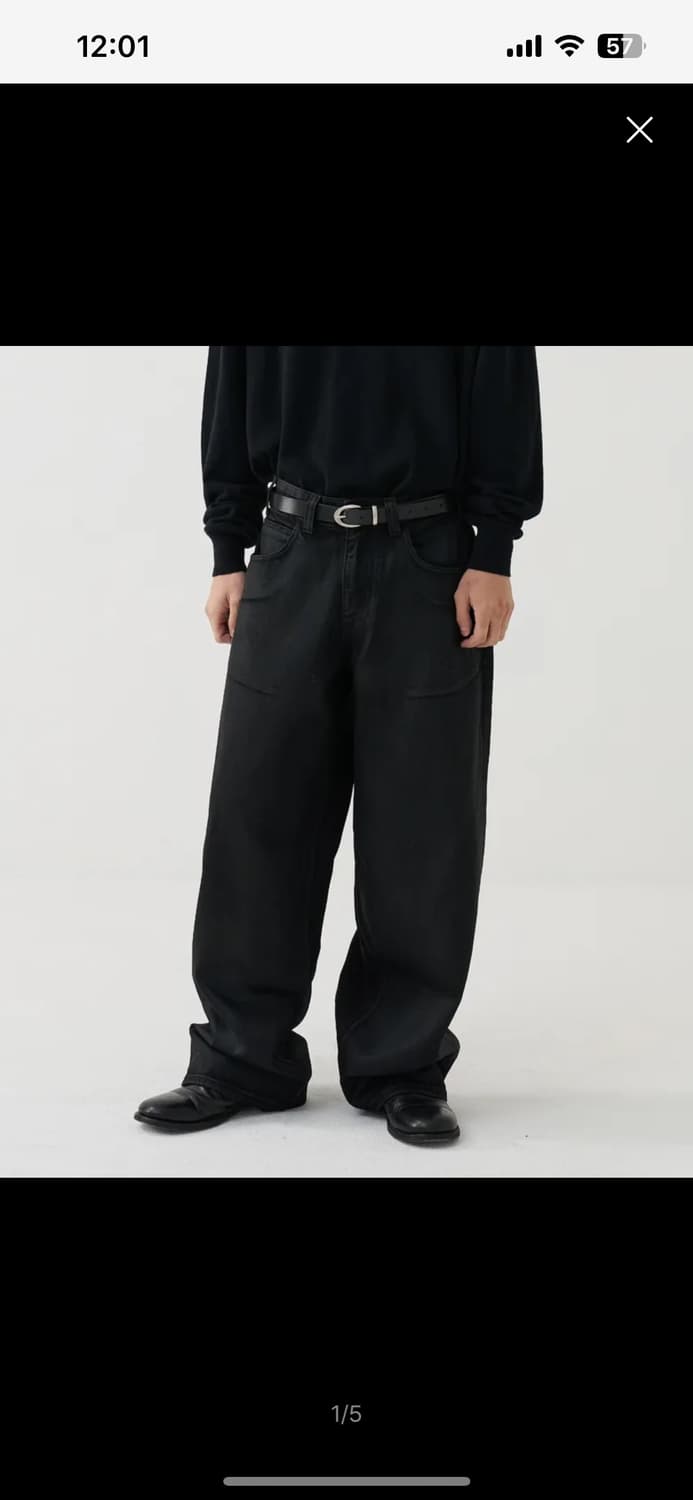 [노운 × 우연]wide coated denim pants (black) 상품이미지1