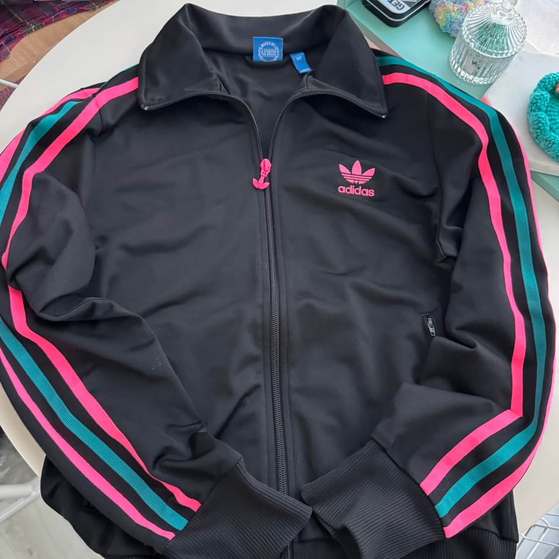 여성 아디다스 블랙 핑크청록라인 트랙탑져지 100 희국템 상품이미지2