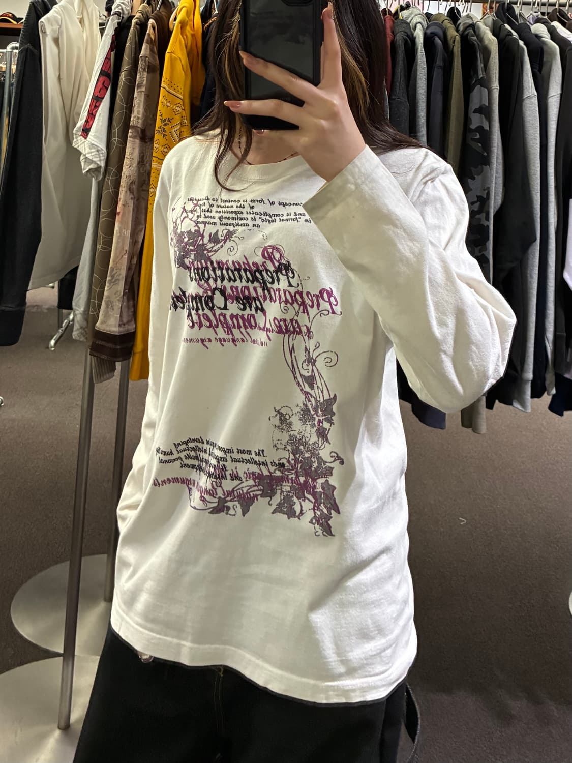 L)Japanese vintage 여성 y2k 그래픽 화이트 롱슬리브 상품이미지1