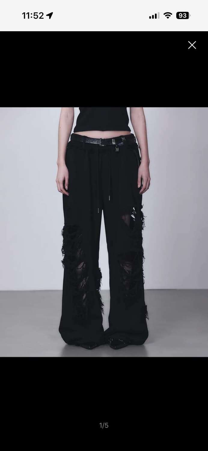 트리밍버드 블랙 데미지 와이드 팬츠 상품이미지1