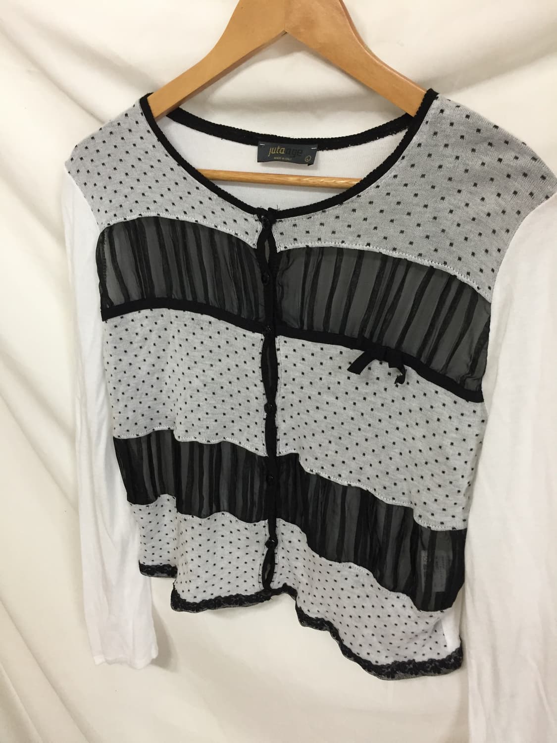 Jutaage 도트 시스루 배색 가디건 상품이미지5