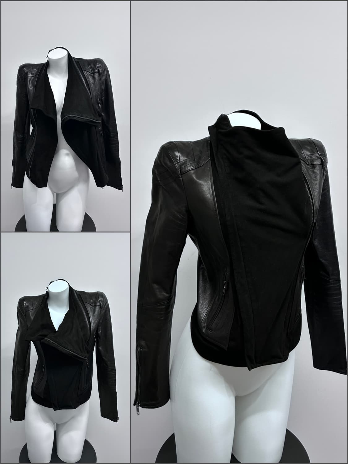 드레이프 넥 풀 오버 지퍼 램스킨 자켓 상품이미지1