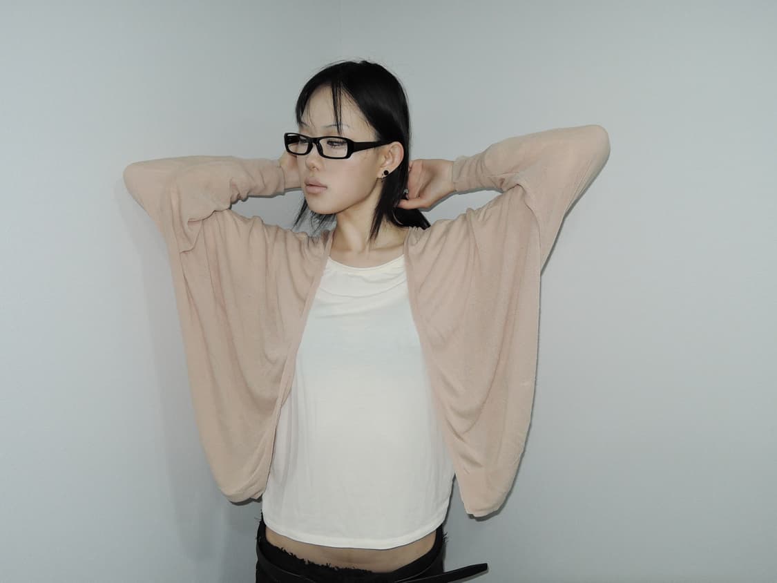 Dolman-Sleeve Sheer Knit Cardigan 상품이미지1