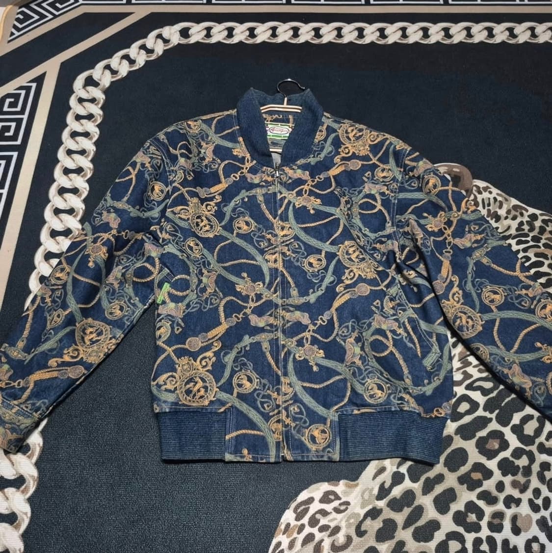 80's 체인 프린팅 탈론 지퍼 빈티지 데님 워크 집 자켓 상품이미지2