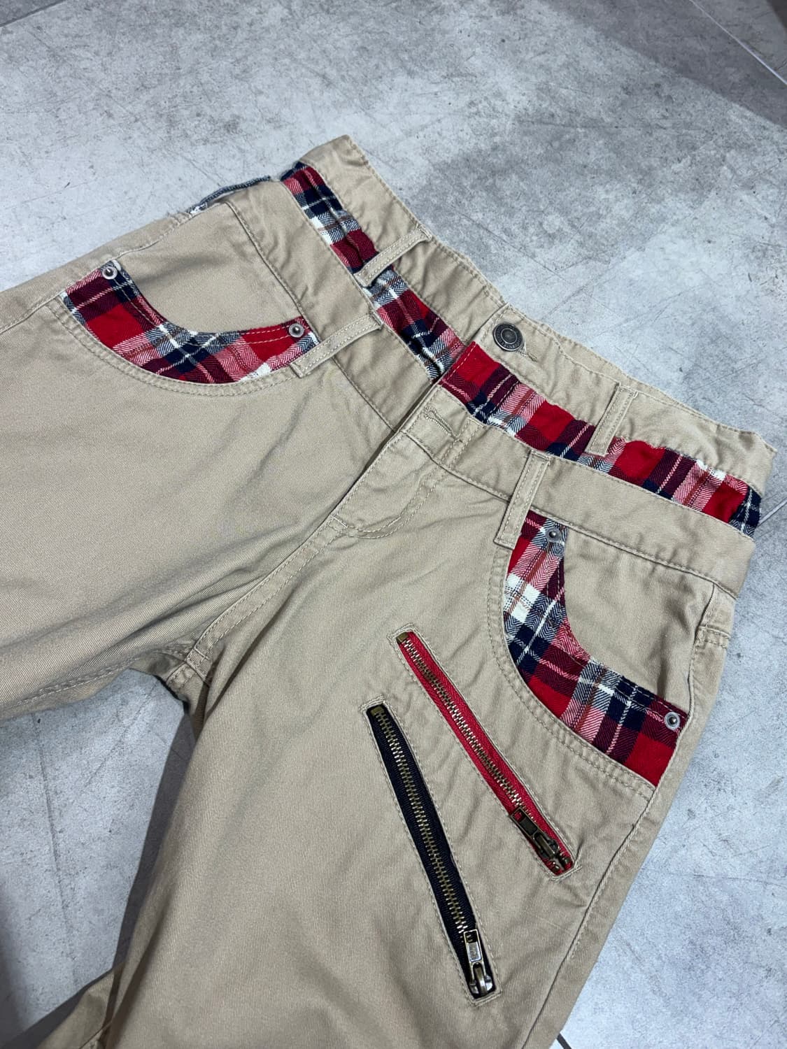 체크 레이어드 지퍼 디테일 와이드 팬츠 상품이미지4