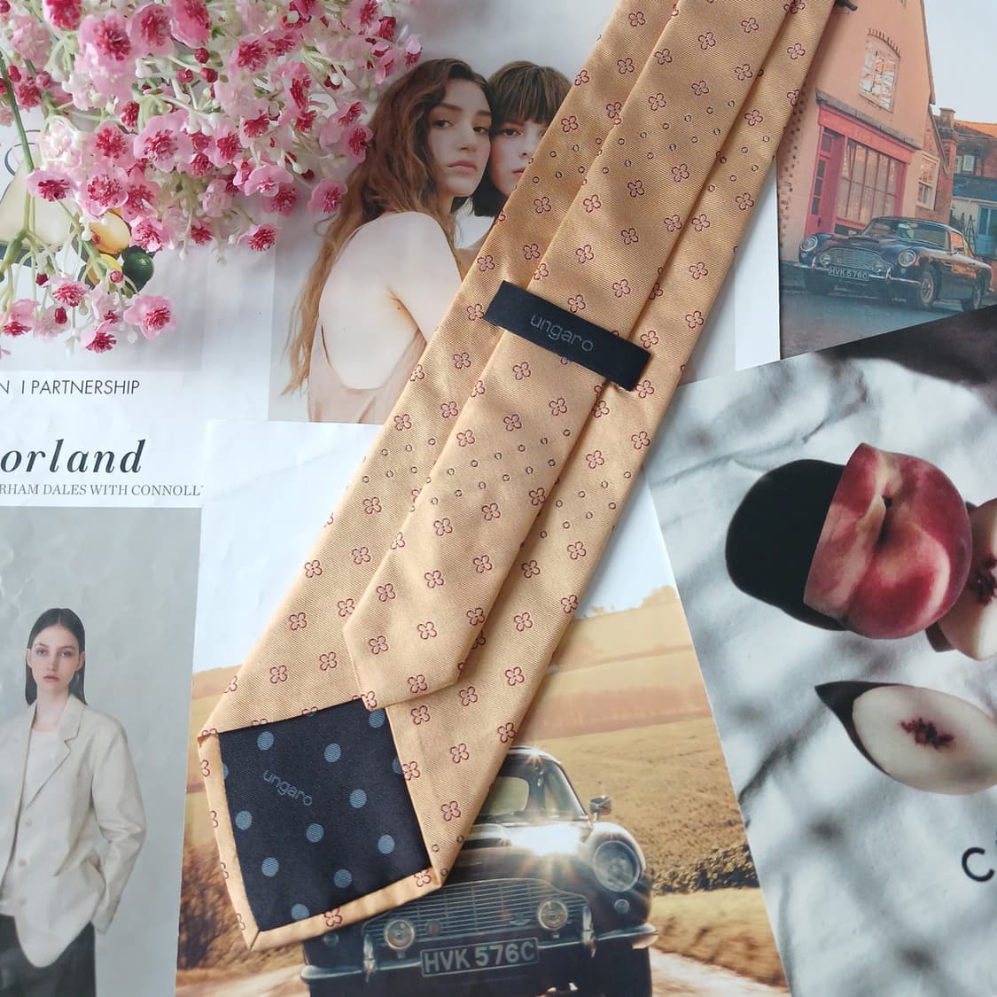 웅가로 실크 골드 플라워 자카드 넥타이 9.3cm A등급 A19102
 상품이미지4