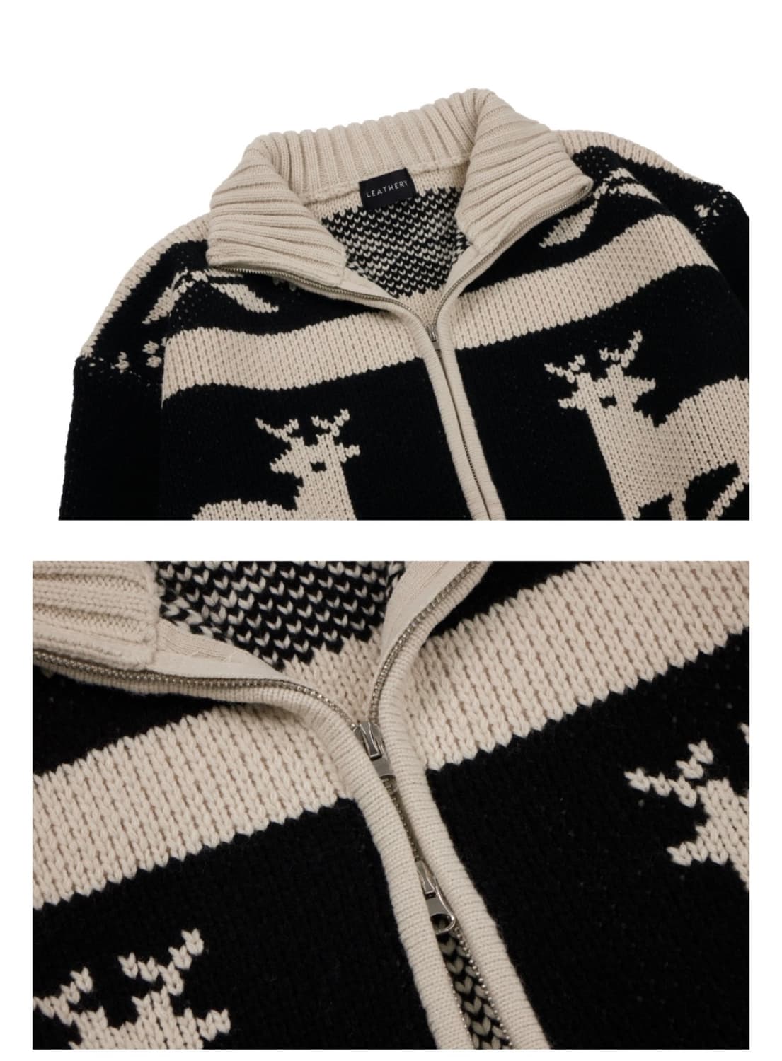 (FREE) 레더리 노르딕 니트 집업 CREAM/BLACK 판매 상품이미지7