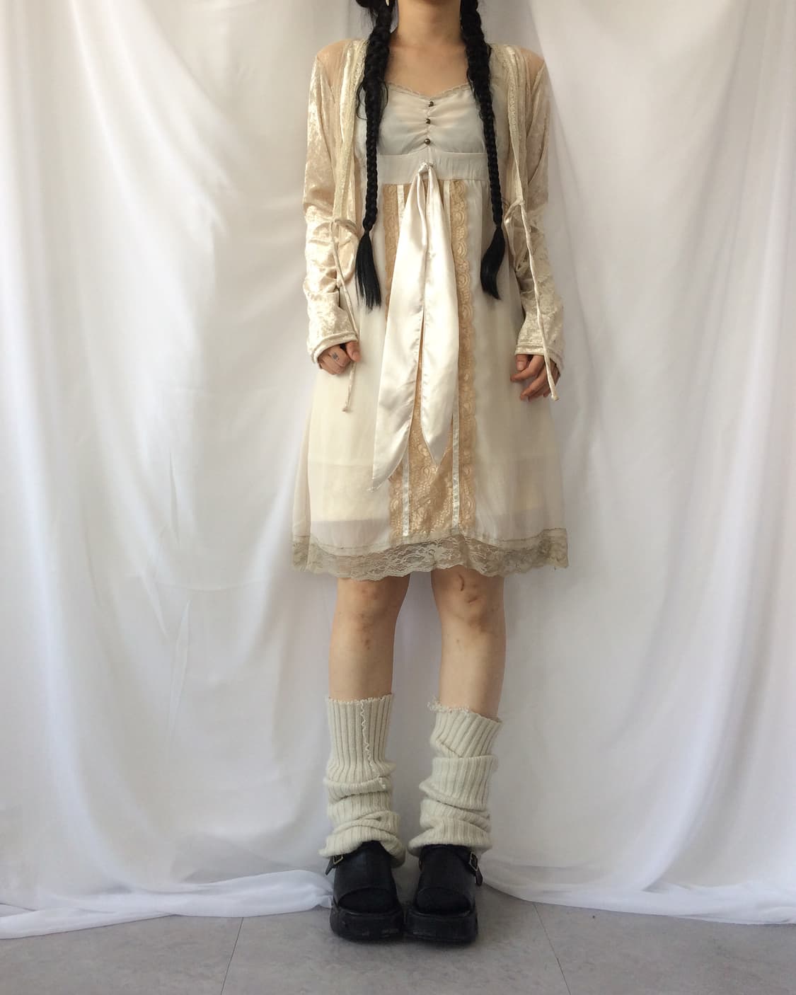 Lace trimming tied point sleeveless onep 상품이미지7