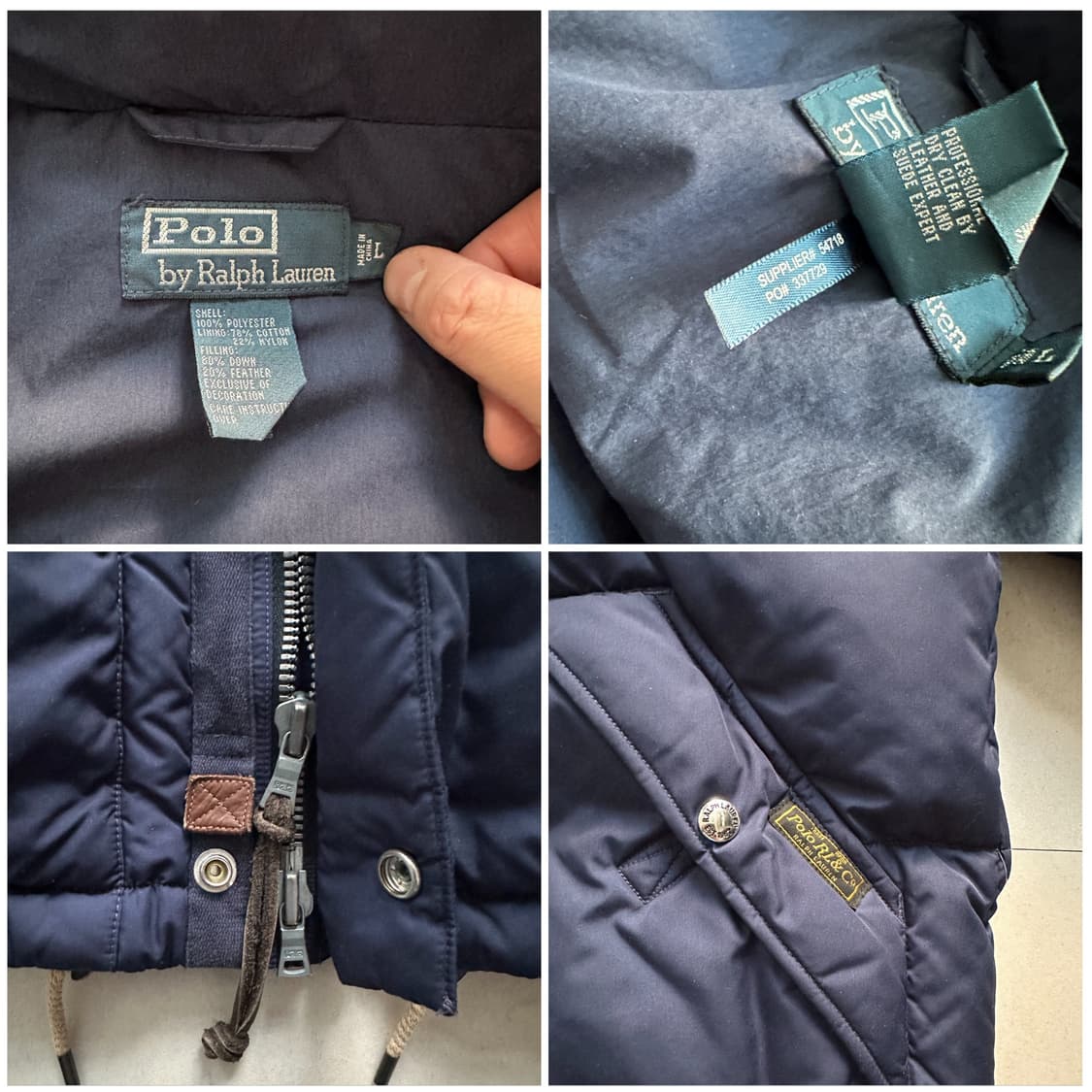 90s 엘름우드 [L] 폴로 랄프로렌 다운 패딩 자켓 네이비 후드 상품이미지5