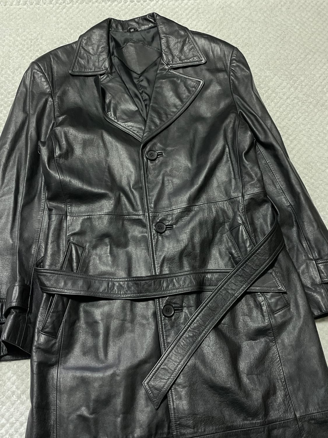 광희시장 웨스턴 무드 카우하이드 소가죽 3버튼 라펠 롱 레더 카 코트 상품이미지6