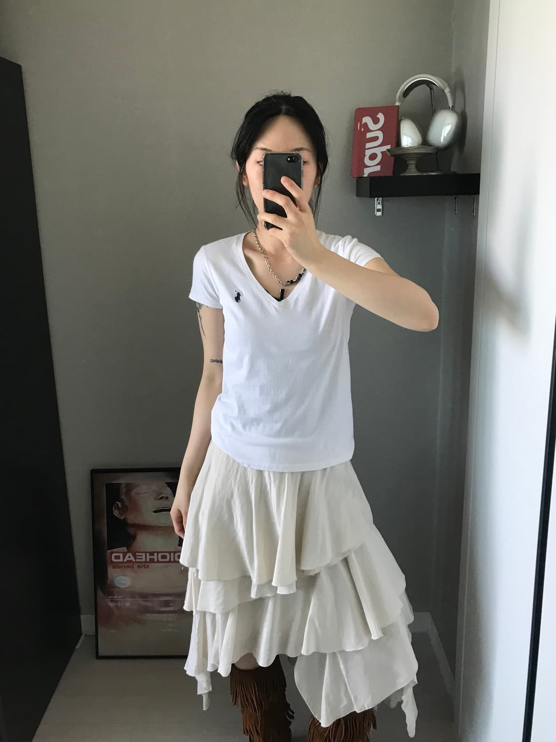폴로 랄프로렌 포니 로고 화이트 브이넥 반팔 상품이미지1