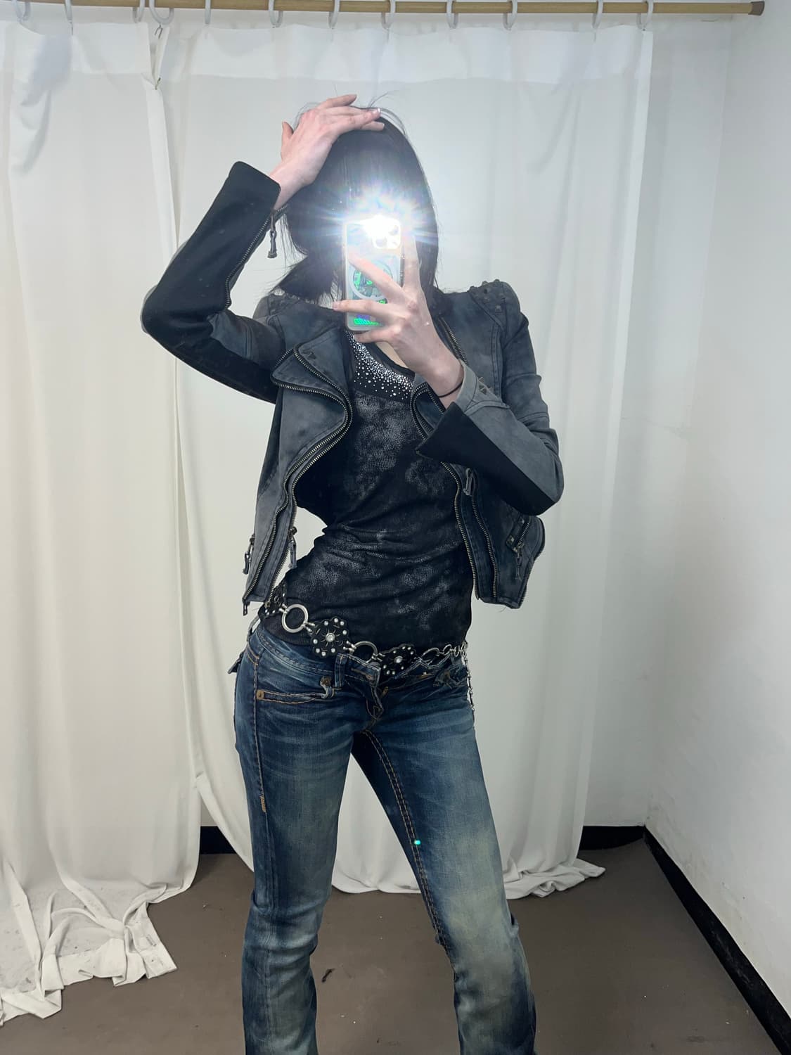 락시크 그레이 데님 스터드 자켓 상품이미지2