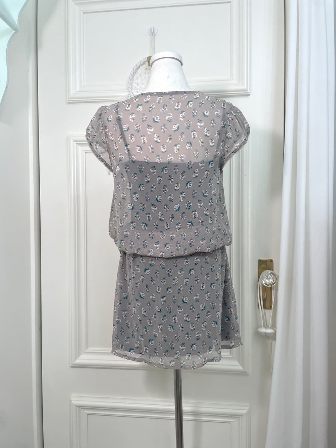 gray flower ruffle shirring mini opc(siz 상품이미지3