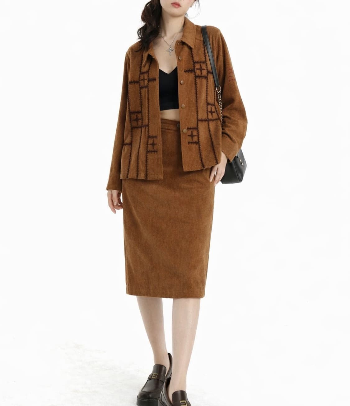 Set up set 빈티지 브라운 셔츠 + 스커트 상품이미지1