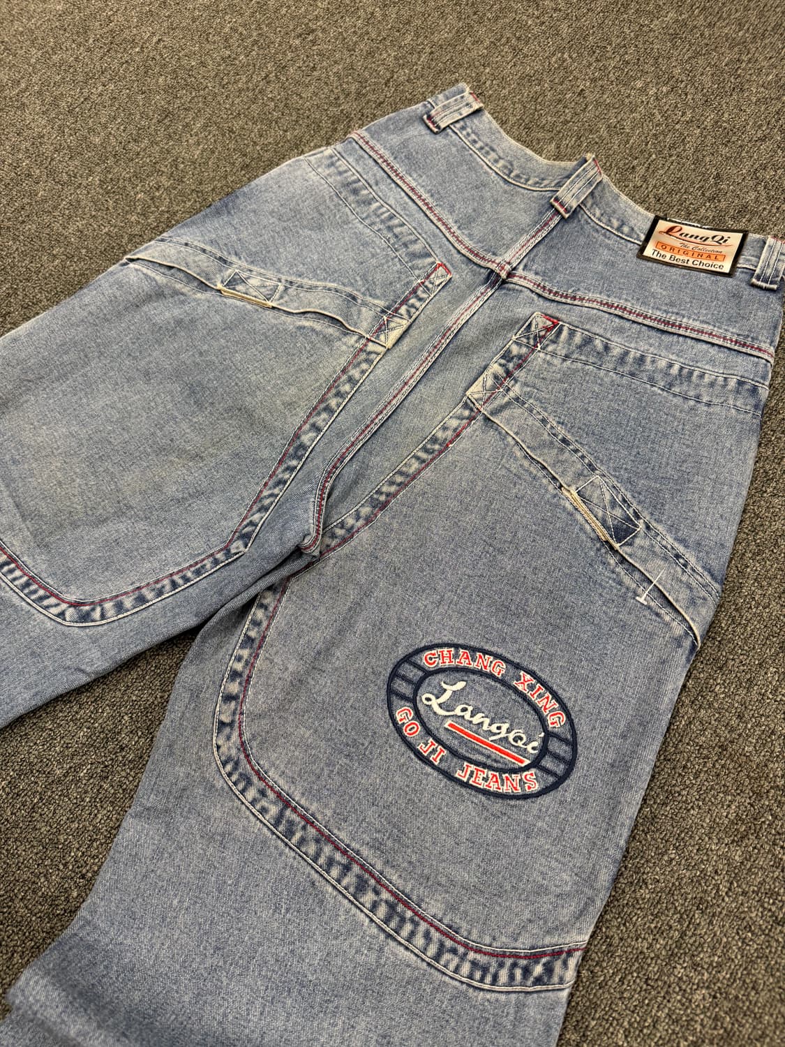 XL) Lang QI 빈티지 y2k 올드스쿨 데님 더블니 워크팬츠 상품이미지6