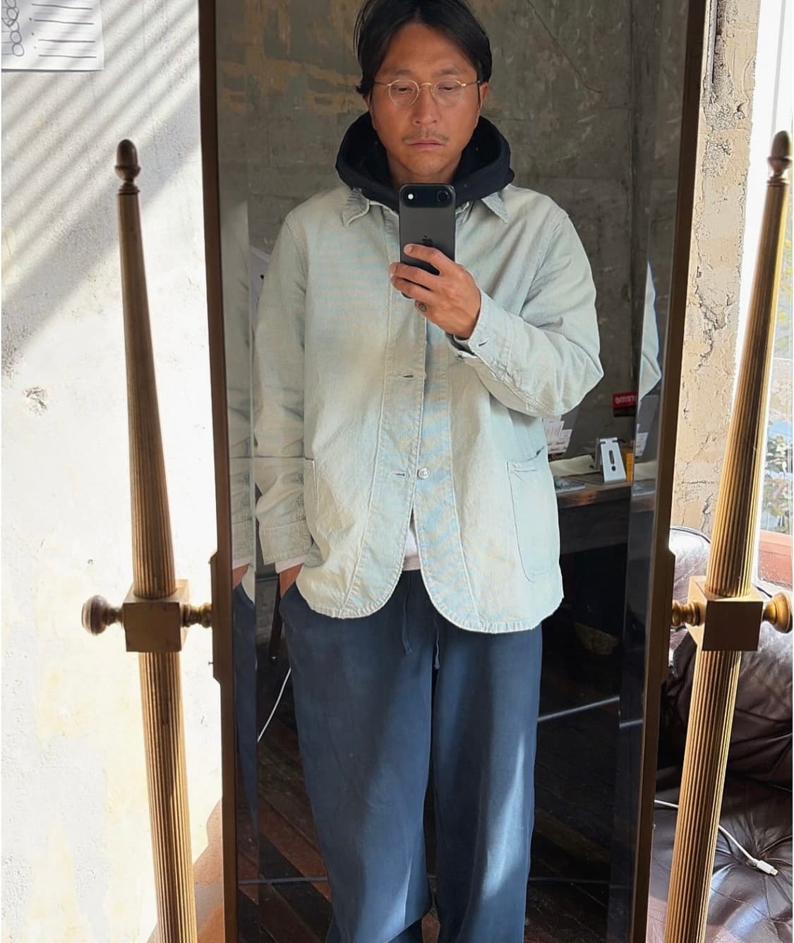 [2] A.presse 아프레쎄 25ss 인디고 핀 체크 커버올 상품이미지5