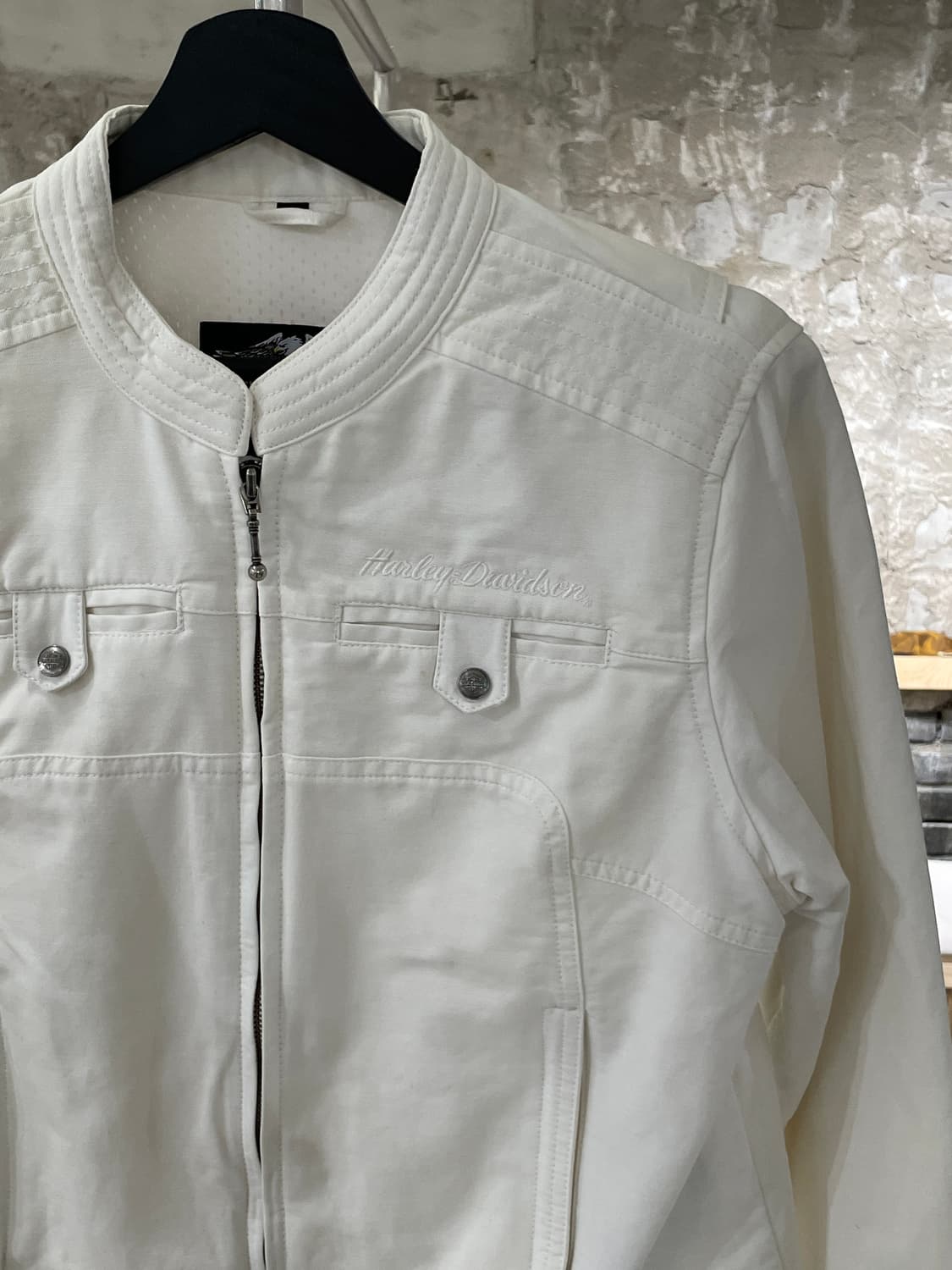 할리 데이비슨 화이트 백 큐빅 레터링 코튼 바이커 자켓 상품이미지3