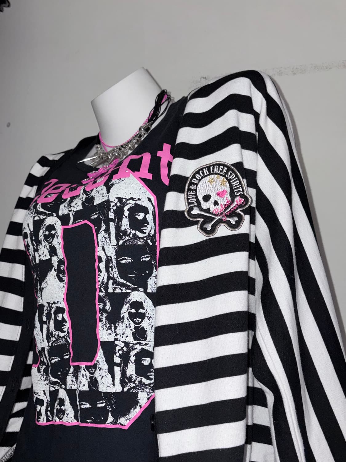 해골 스트라이프 가디건 스컬 이모키드 씬키드 emo scene 키치갸루 상품이미지2