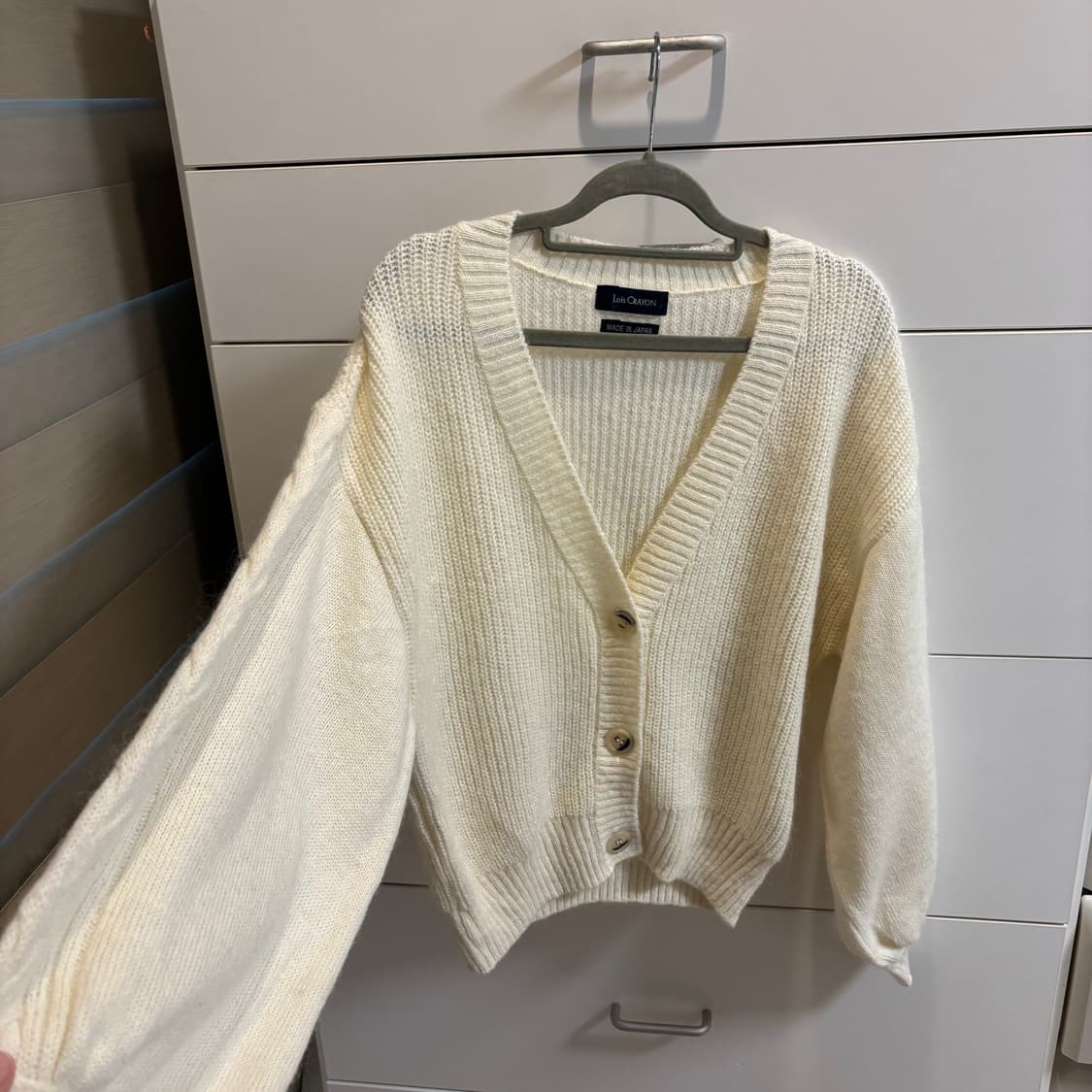 일본제 양모혼방 아이보리 크림 니트 가디건 M 상품이미지2