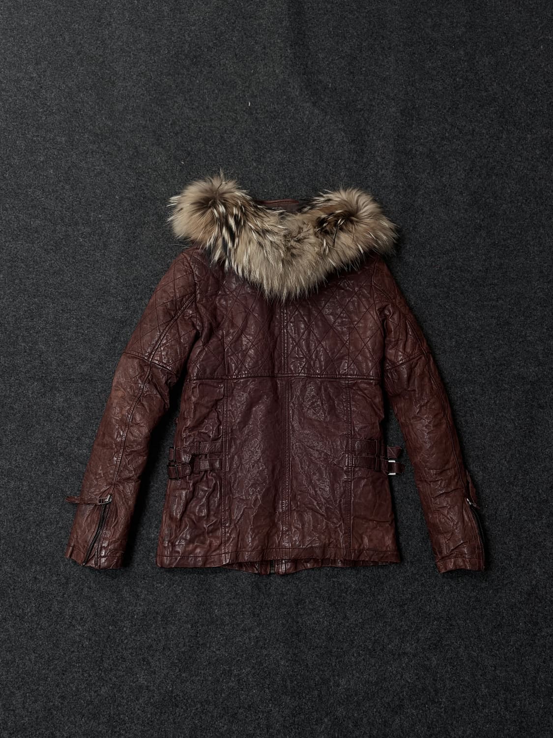 Vintage V-kei 00's punk fur hood leather 상품이미지4