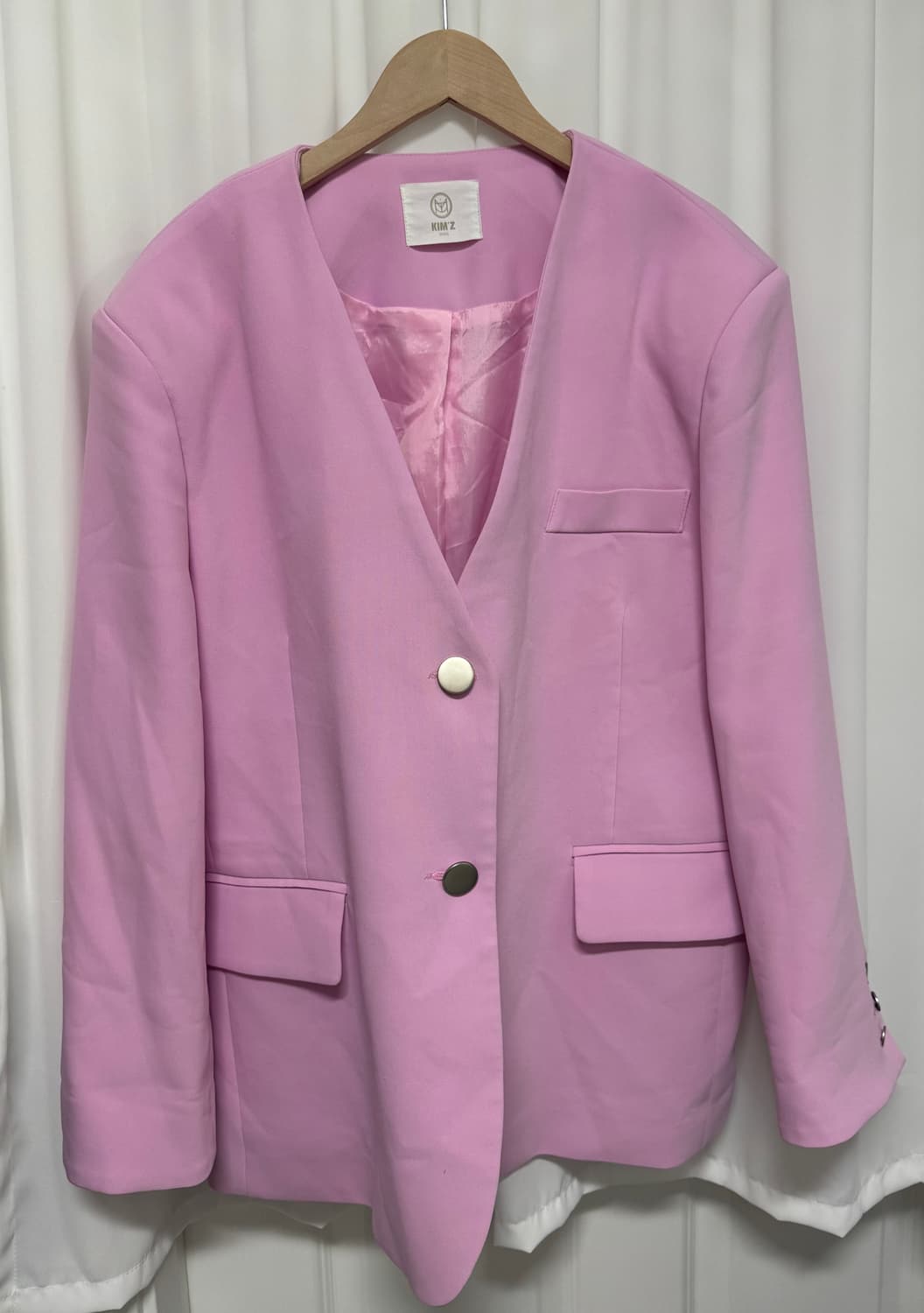 Kim'z 핑크 오버핏 노카라 자켓 상품이미지2