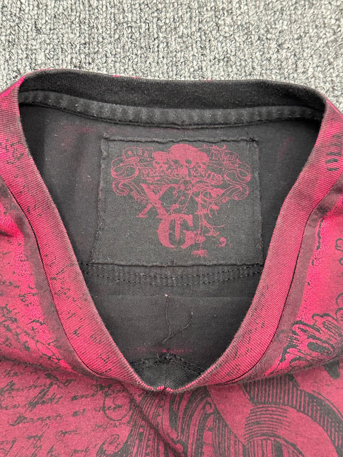 L)American vintage Y2K 스컬프린팅 패턴 브이넥 반팔 상품이미지4