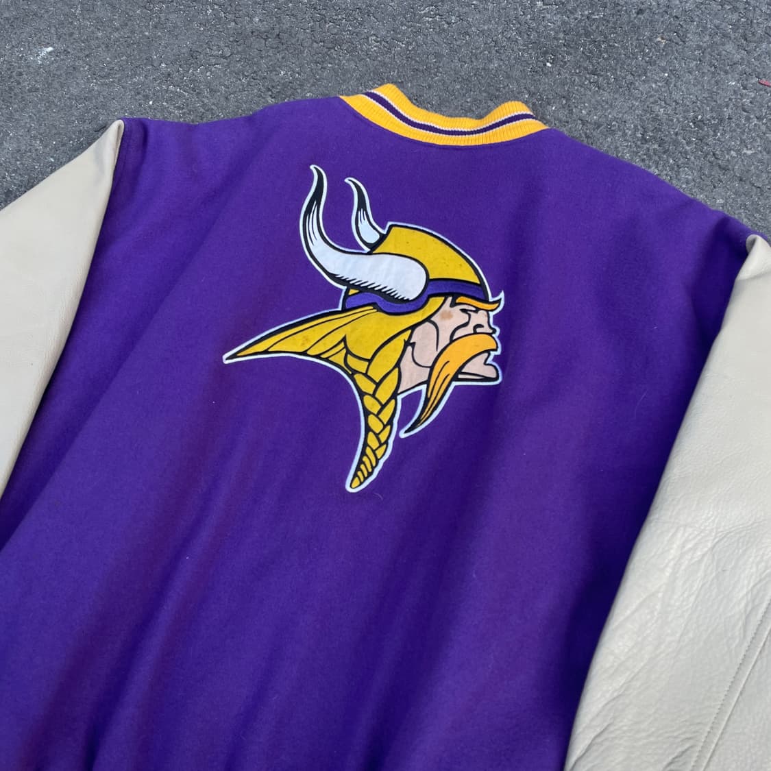 90s NFL 미네소타 바이킹스 레더 바시티 자켓 올드스쿨 점퍼 XXL 상품이미지6