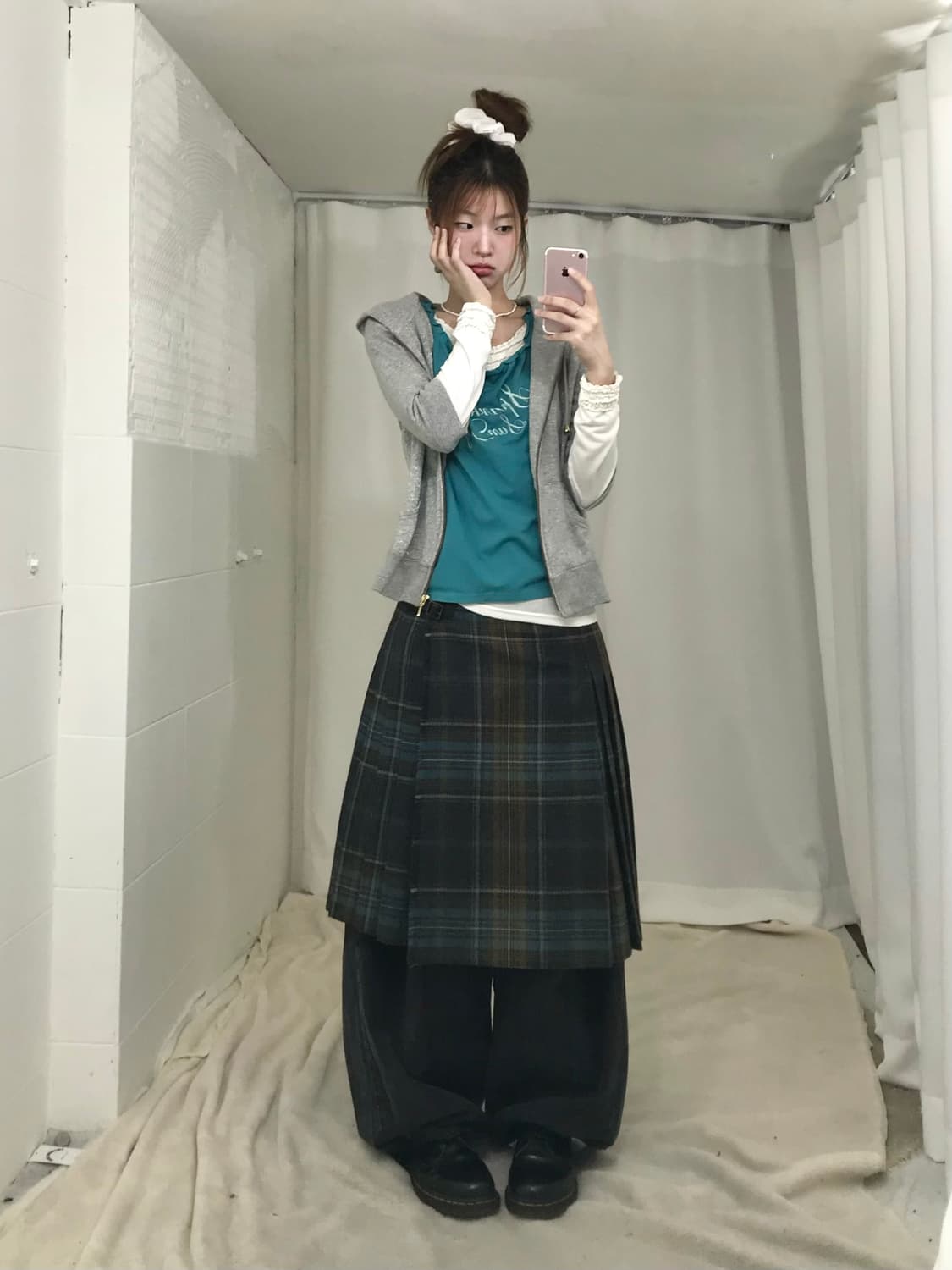 빈티지 민트 펄 그레이 후드집업 너드 니혼진 코디 세트 상품이미지1