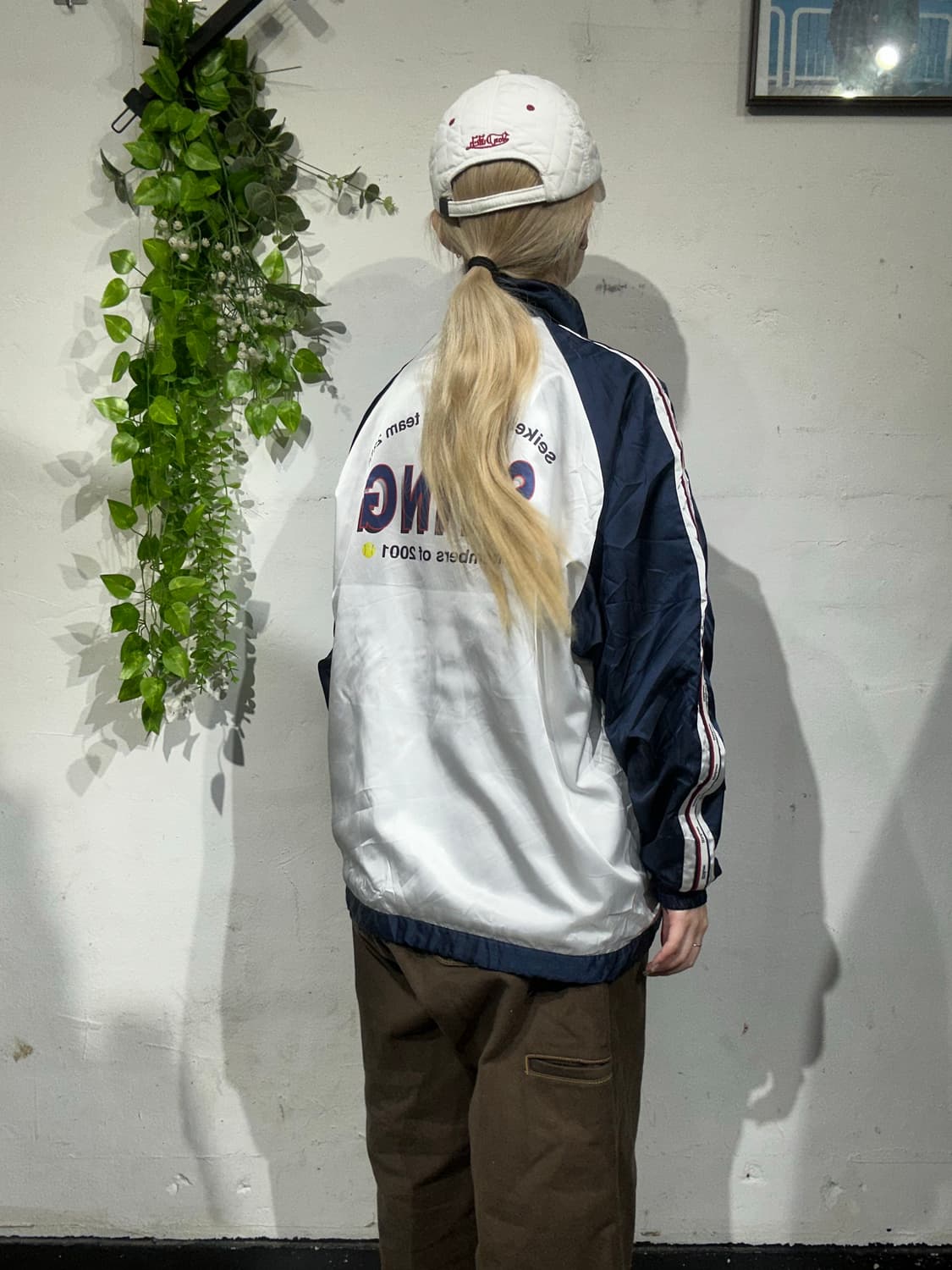 일본 빈티지 wilom 화이트 사이드 라인 바람막이 트랙 자켓 S 상품이미지3