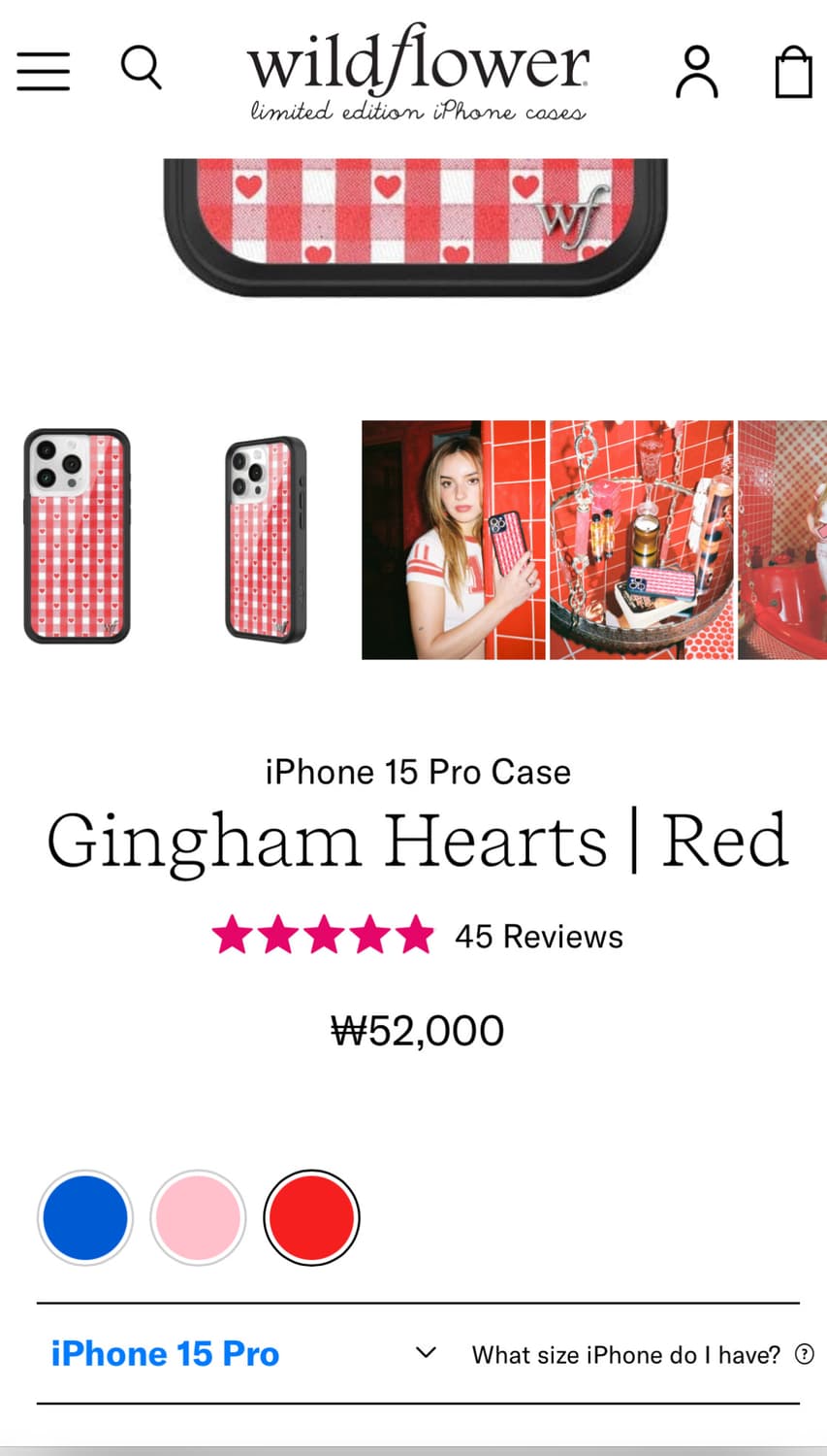 Wildflower 와일드플라워 아이폰15프로 Gingham Hearts 상품이미지4