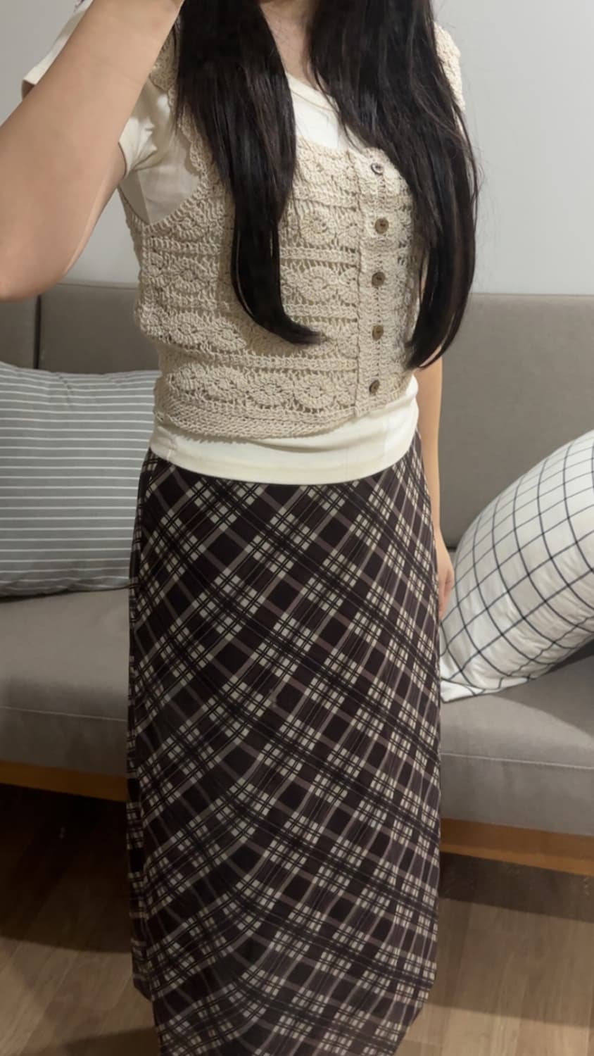 체크치마 + 니트조끼 + 반팔 상품이미지2