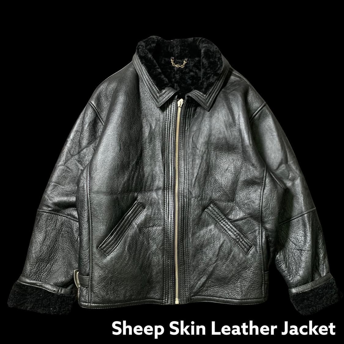 [XL] 빈티지 검정 무스탕 가죽 자켓 상품이미지1