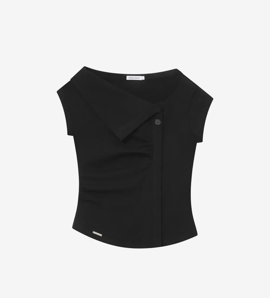 미세키서울 Folding collar shirring top BLACK  상품이미지1