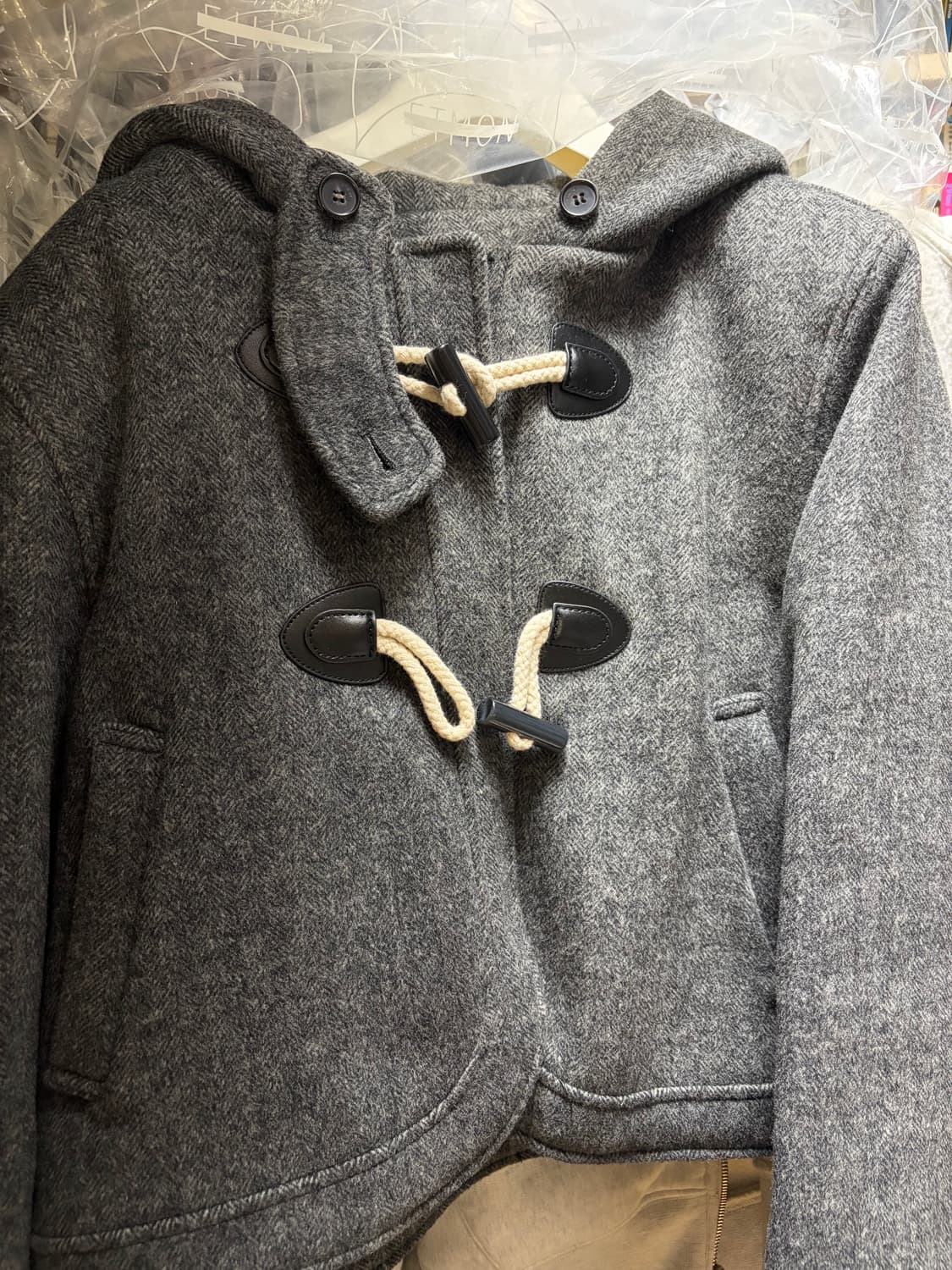 에트몽 후드 크롭 코트 차콜 그레이 상품이미지2