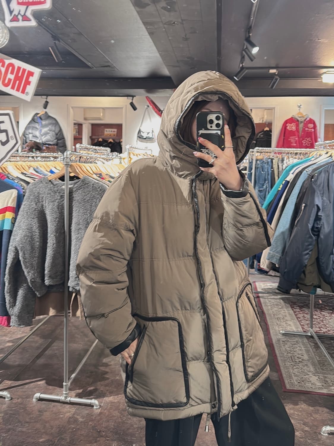 마쥬 maje 후드 덕다운 소가죽 배색 푸퍼 패딩 M 상품이미지8