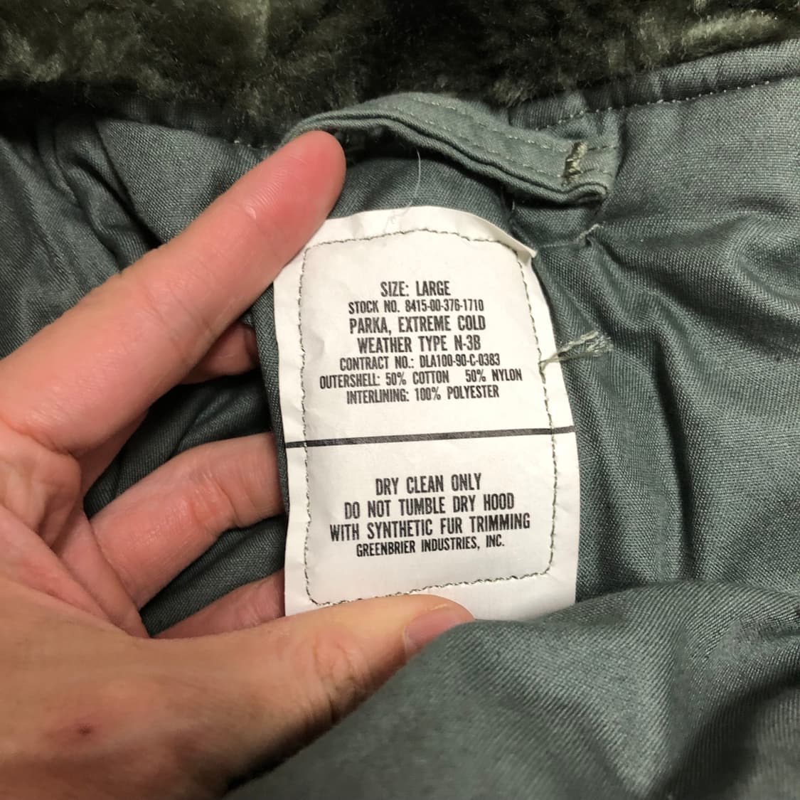 (L) 90's 미군 US ARMY N3B 그린브리어 콜드웨더파카 N3B 상품이미지4