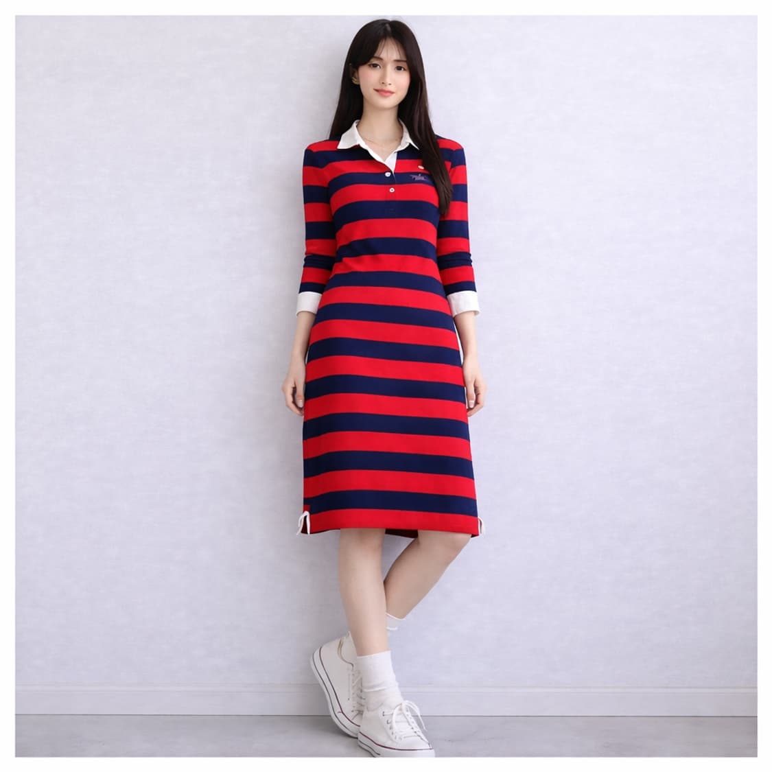 Y2K 타미힐피거클래식Tommy Hilfiger배색스트라이프 카라 원피스 상품이미지1