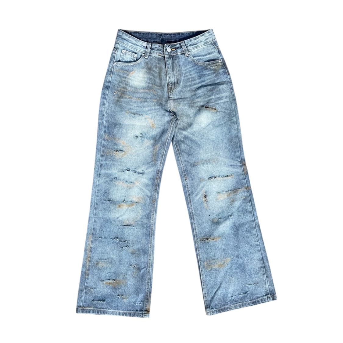 핸드메이드 빈티지 크림워싱 그릴드데미지 자수 데님팬츠  상품이미지2