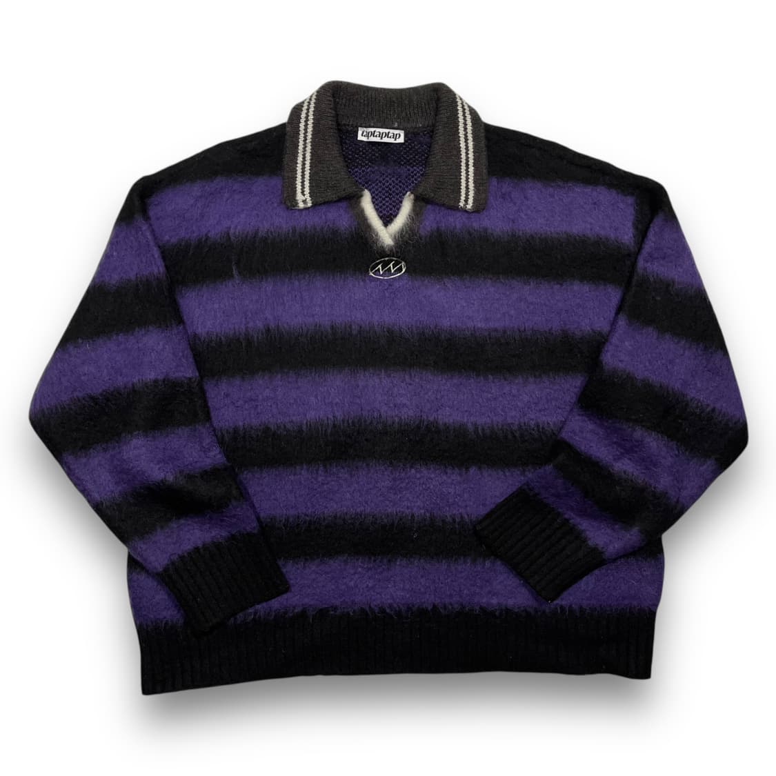 taptaptap 모헤어 럭비 카라 퍼플 스트라이프 오버핏 니트 상품이미지1
