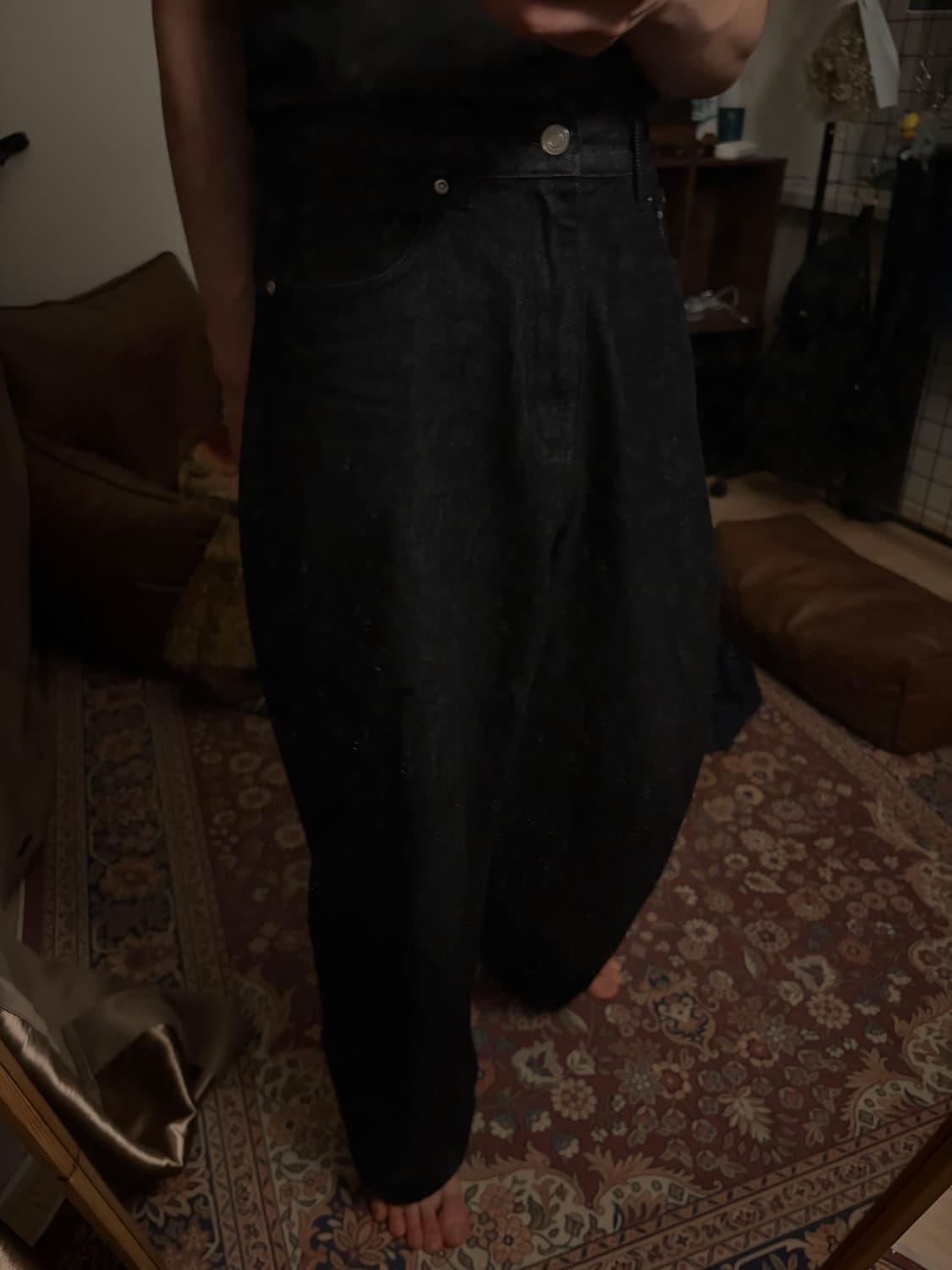 와이드 벌룬 핏 데님 논 페이드 인디고 흑청 상품이미지2