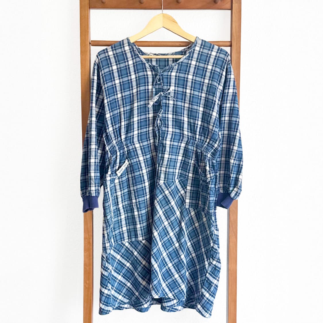 블루 코티지 체크 원피스 상품이미지3