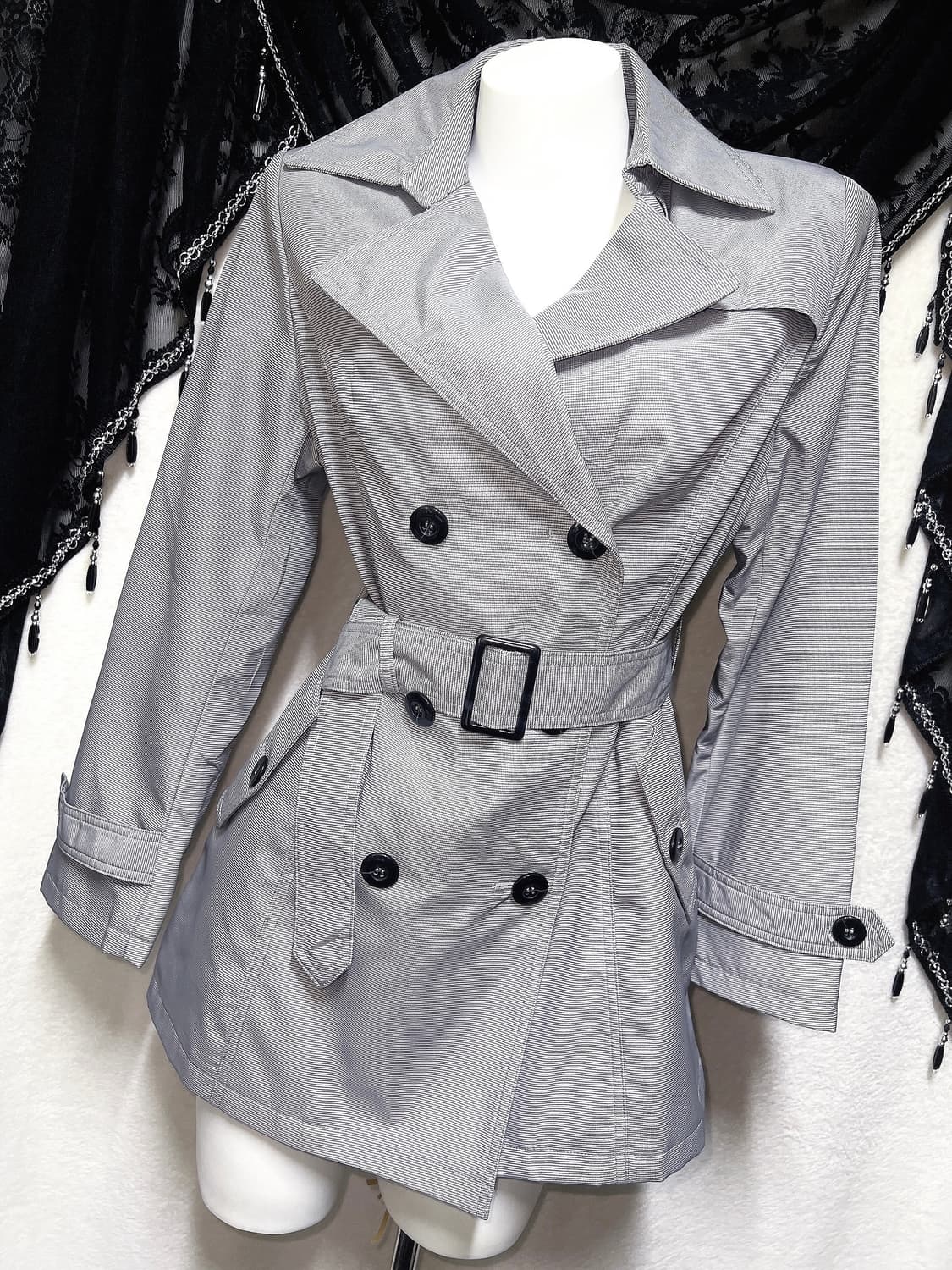 잔스트라이프 그레이 트렌치 코트 자켓 오네갸루 로맨틱 로걀 펑크 핀터 상품이미지3