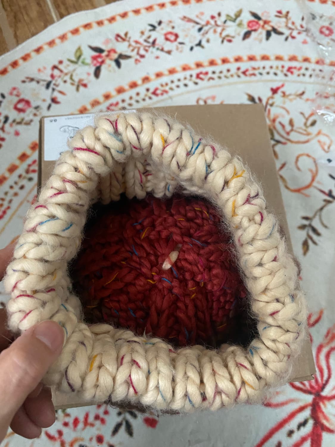 컬러 블록 니트 방울 털모자 상품이미지5