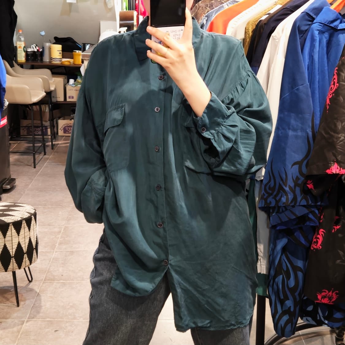 [NO.9] 다크그린 실크셔츠 상품이미지1