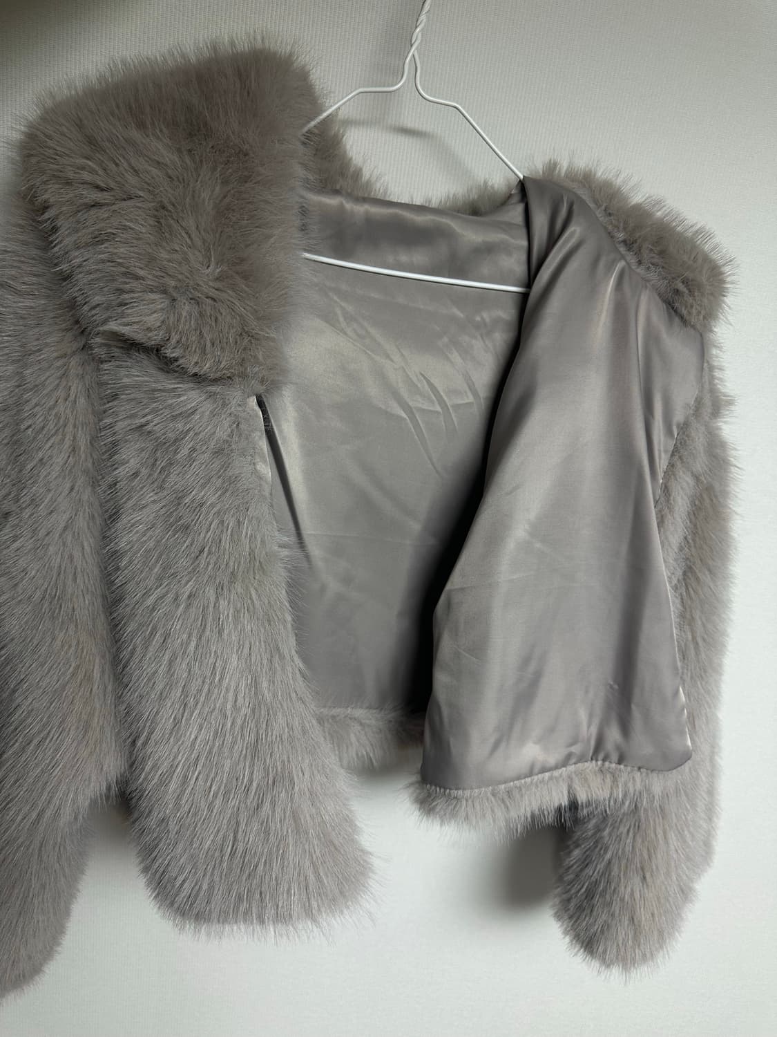 샵페어리 후드 크롭 퍼자켓 연보라 그레이  상품이미지1