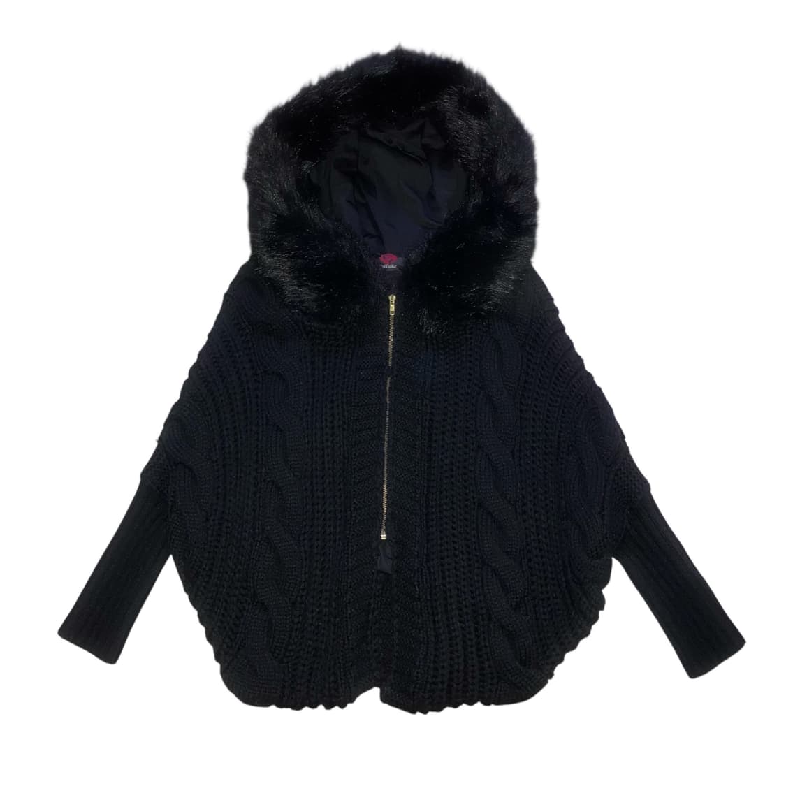 Datura 블랙 퍼 후드 니트 가오리핏 자켓 갸루 오네갸루 일브 상품이미지3