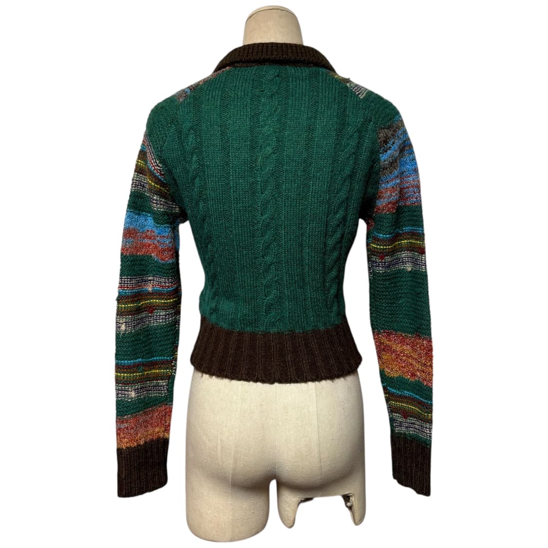 3669 그린 에스닉 패턴 크롭 꽈베기 니트집업 상품이미지4