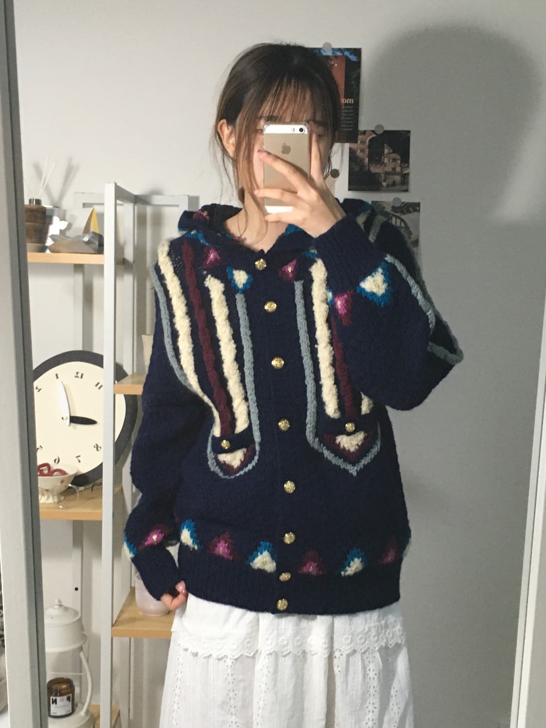 울 자카드 패치 후드 니트 가디건 상품이미지1