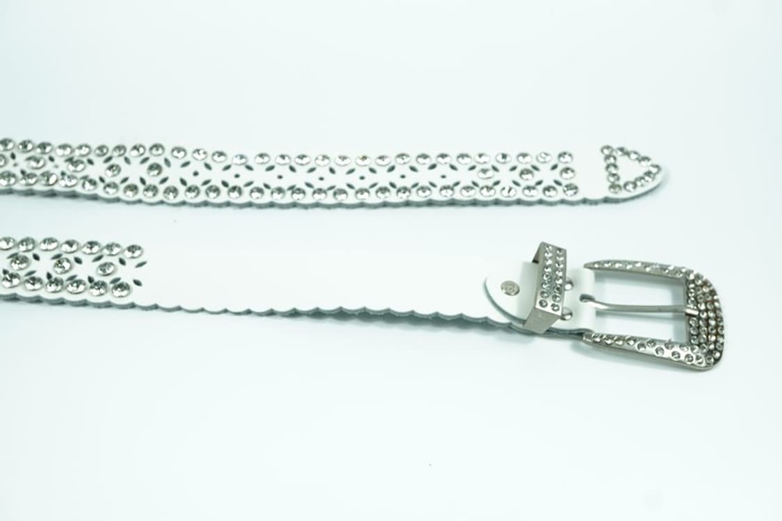 Y2K 펑크 무드 화이트 풀 큐빅 펀칭 웨스턴 벨트 상품이미지5